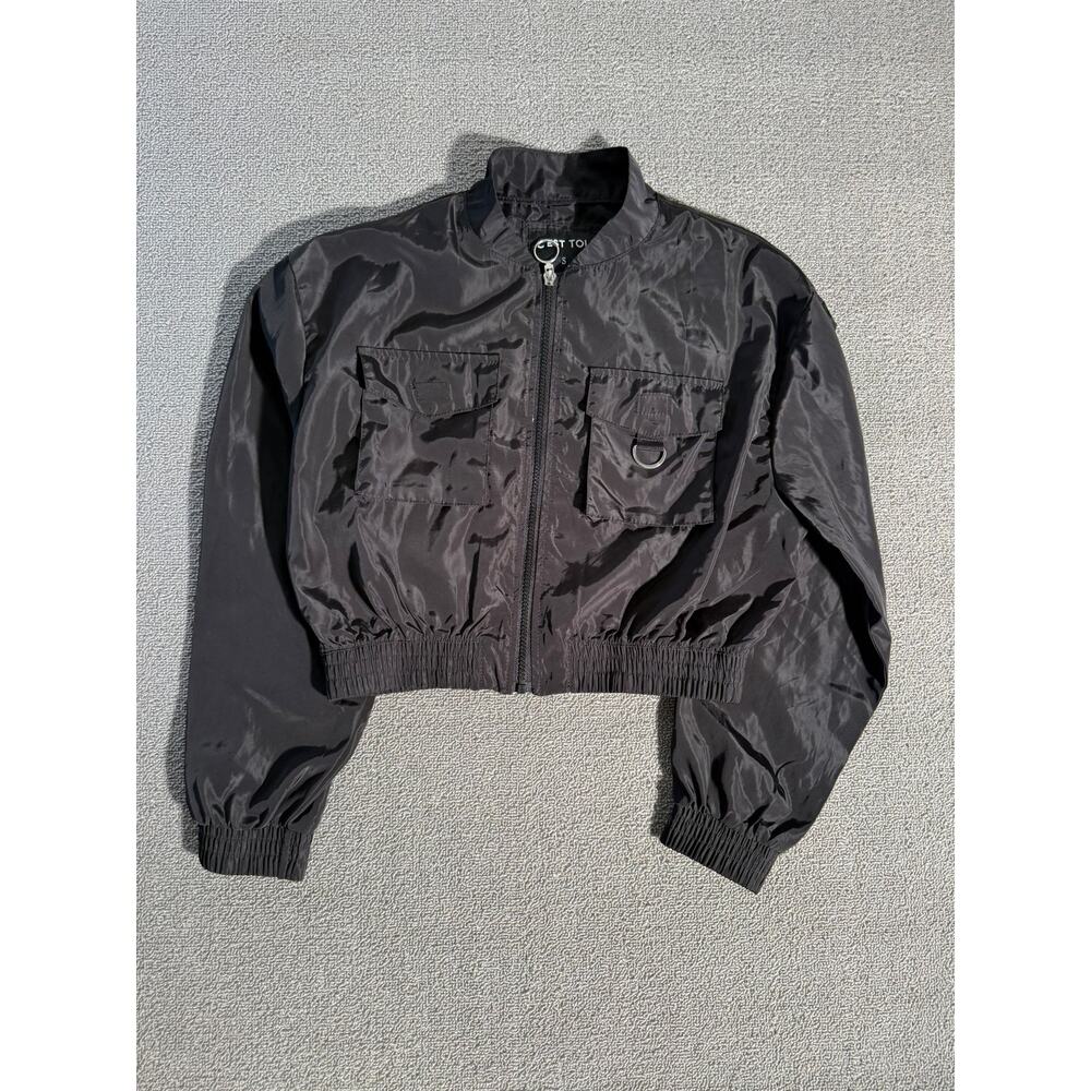 C’est Toi Black Cropped Zip Up jacket Size S Active Fall‎ Urban City